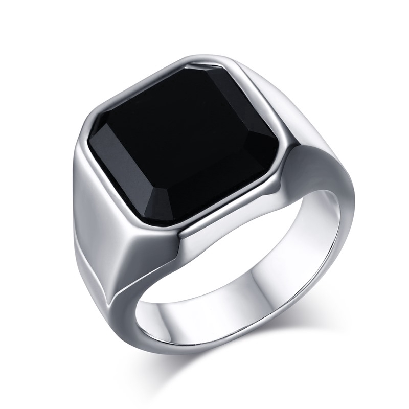 Anel Masculino De Pedra Onyx / Pedra Grande Em Aço Inoxidável Para Presente Pai