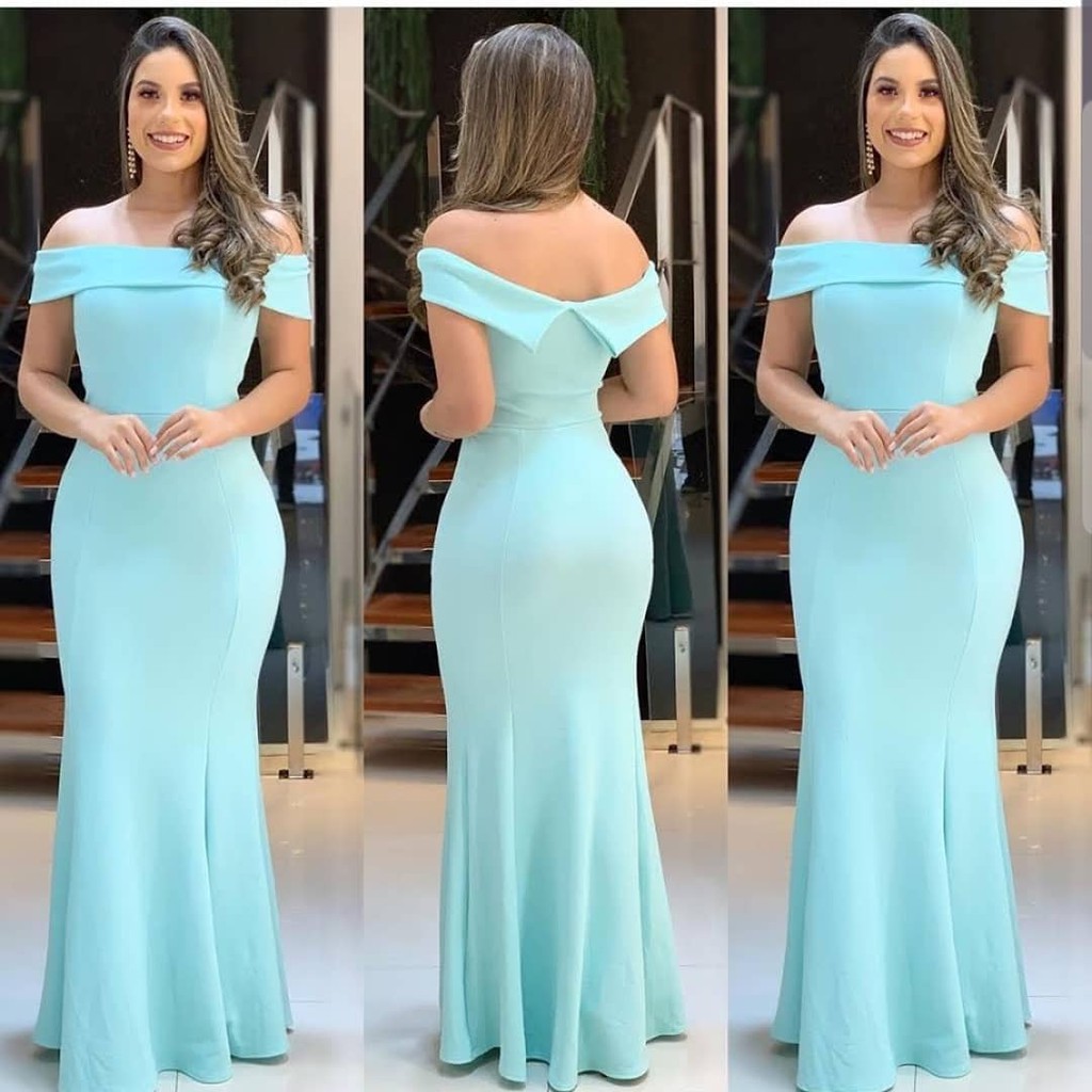 vestido de madrinha longo azul tiffany