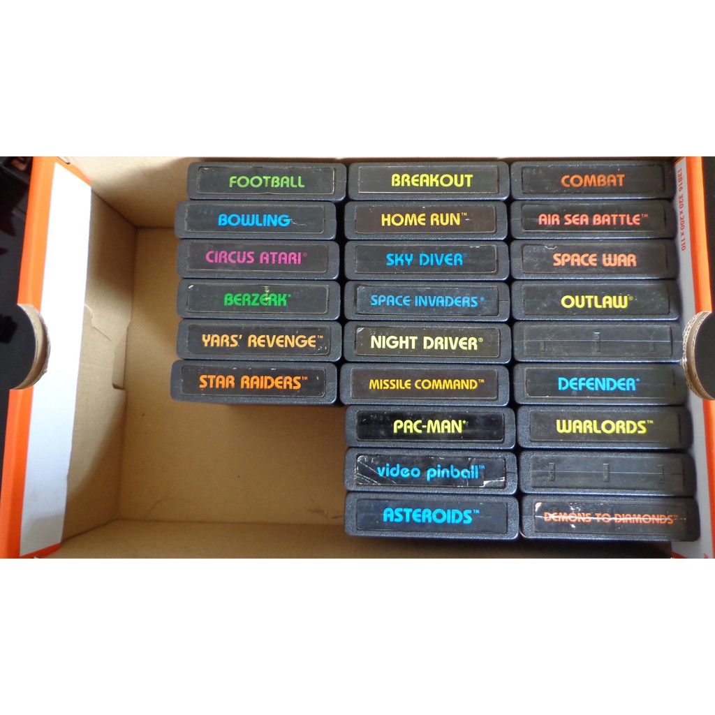 cartuchos atari 2600 valor por unidade picture label, jogos pac-man, berzerk, yars revenge, combat, defender, missile command, etc...