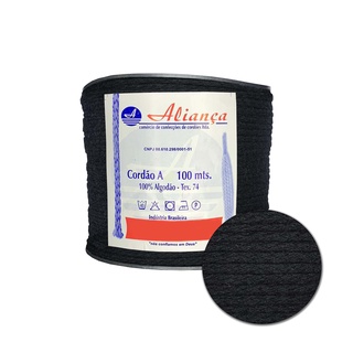 Cordão/corda Trançado PRETO 100% Algodão (ALIANÇA)