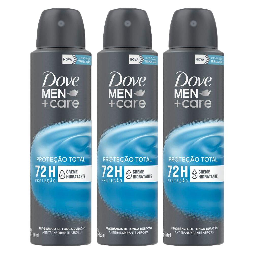 Kit com 3 Desodorantes Antitranspirantes Aerosol Dove Cuidado Total 150ml - Beauty