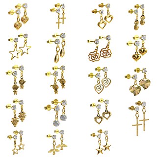 Kit 10 Pares Brincos Penduradinhos Folheados a Ouro Com Strass Pendurados Ideal Para Revenda ou Uso Pessoal