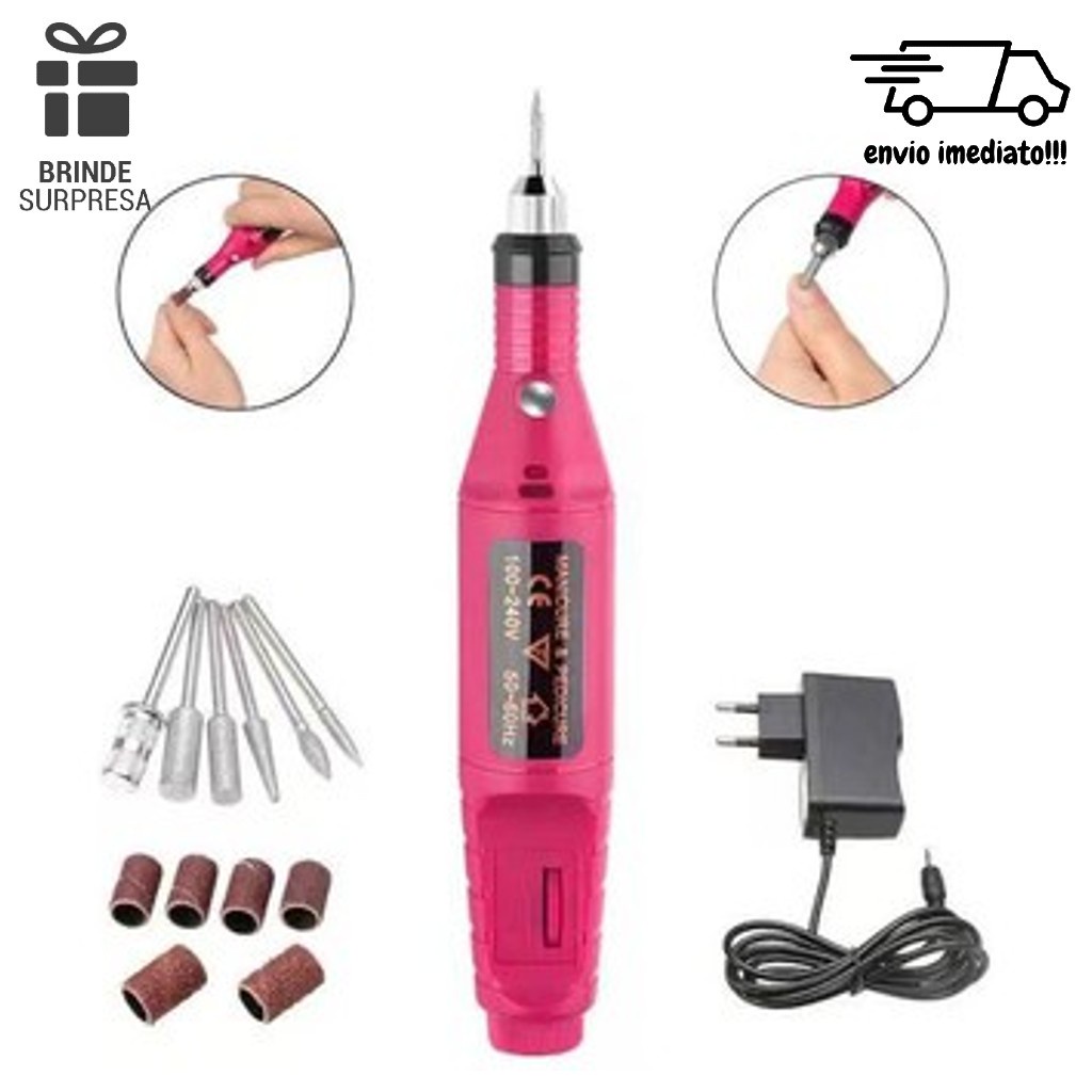 Lixa Caneta Motor De Unha Elétrica Rosa Profissional Bivolt Unhas Acrygel Manicure Portatil em Oferta na Shopee