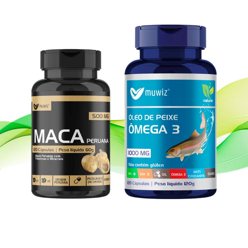 Kit Maca Peruana 120 Cápsulas + Ômega 3 120 Cápsulas Muwiz - 100% Original