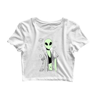 Blusa Cropped Feminina Hey Mina Hippie Alien Branco