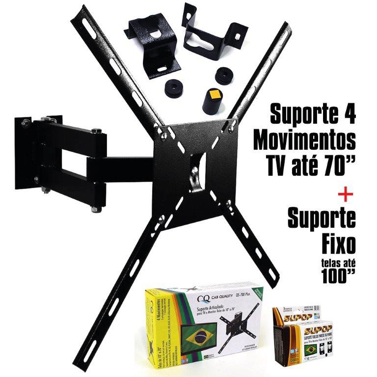 Suporte articulado com 4 mov para TV até 70 polegadas e Suporte Fixo