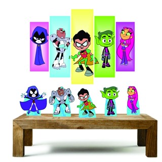 Os jovens Titãs kit com 1 quadro mosaico + 5 totens em mdf decoração para festa em Oferta na Shopee