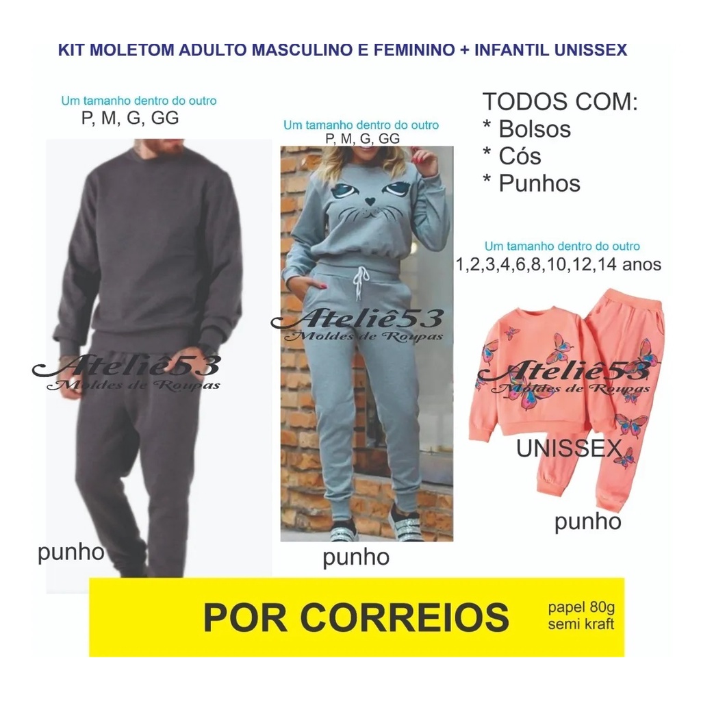 Kit Moldes de Roupa  Moletom Masculino E Feminino + Infantil Unissex GRADE em Oferta na Shopee