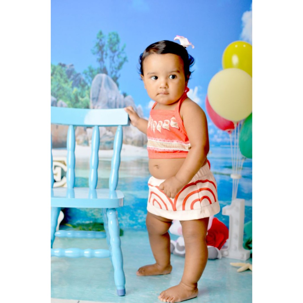 Fantasia Moana Baby Completa Com Colar e Flor