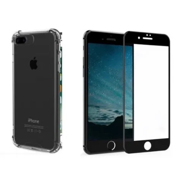IPhone 7/8 Kit Capa Anti-Impacto + Película Vidro Temperado 3D - Preto