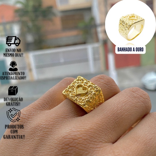 Anel Masculino Carta Naipe De Copas Banhado A Ouro 24k Dedeira Personalizada