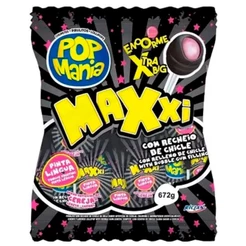 Pirulito Pop Mania Maxxi Cereja Recheio Chiclete c/24 - Riclan