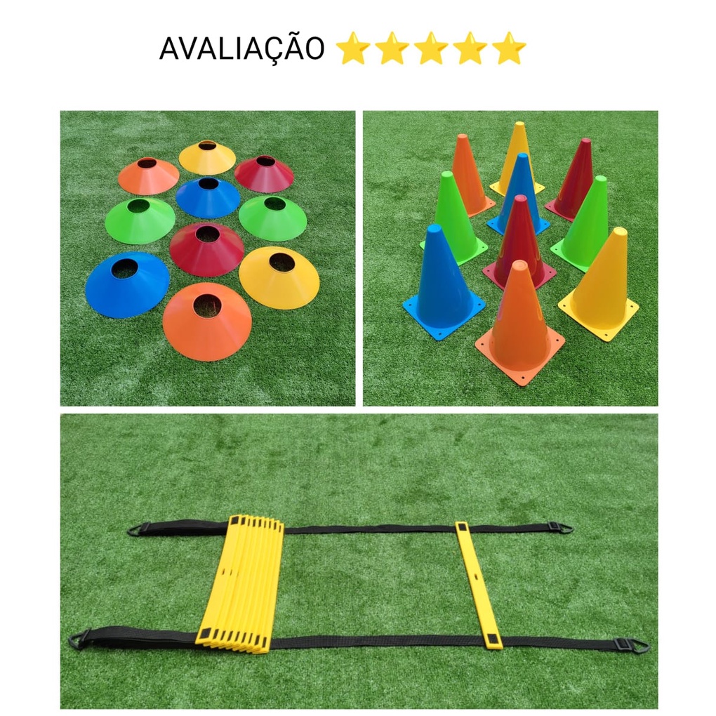 K-10 KIT ESCADA DE AGILIDADE 10 DEGRAUS EM PVC + 10 CONES 23 CENTÍMETROS + 10 CHAPÉU CHINÊS TREINO FUNCIONAL  AGILIDADE