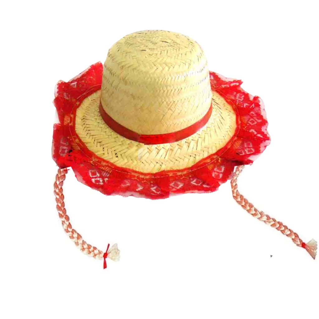 Chapéu Palha com Vermelho com Tranças Festa Junina