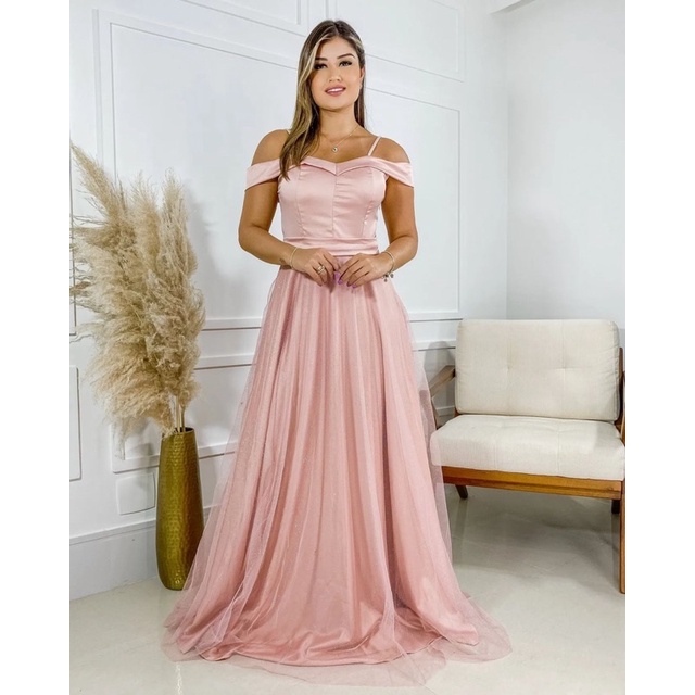 Vestido Princesa Casamento Madrinhas Convidadas Formandas Rosé Marsala Azul  Serenity | Shopee Brasil