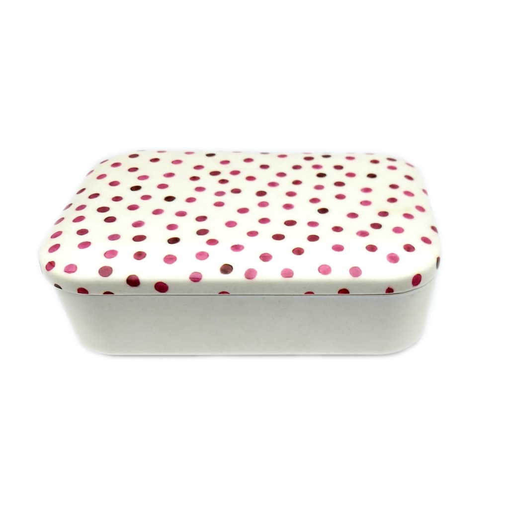 Lancheira em Melamina com Tampa Decorada Bolinhas Rosa 19x13cm - Casambiente