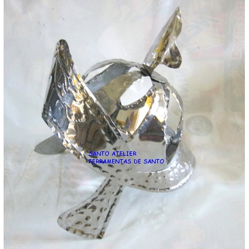 Capacete pai ogum paramentos paramentas saída na sala orixás chapa Inox no candomblé na umbanda 59 cm