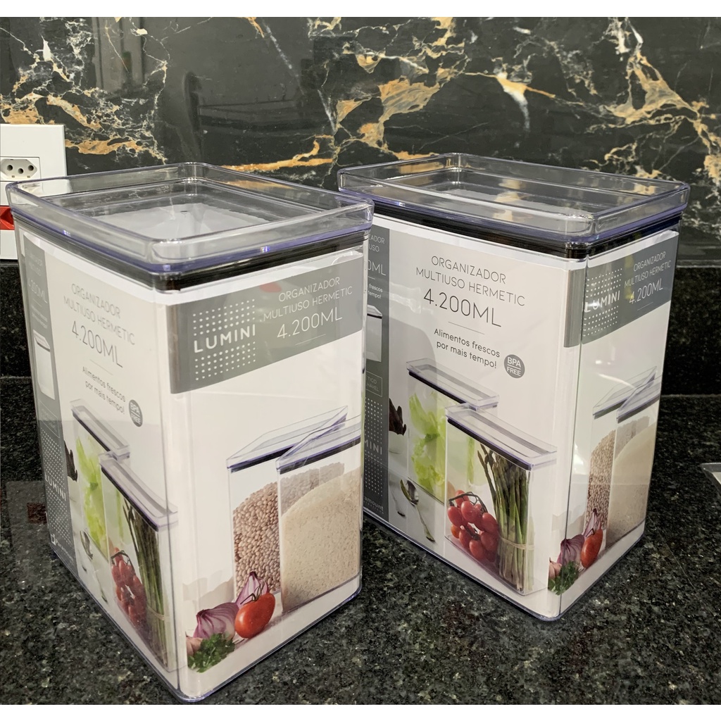 Kit 2 Potes Herméticos Porta Mantimentos Grandes p/ Arroz Feijão 4,2L Lumini