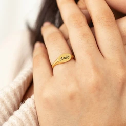 Vnox Anel Feminino Banhado A Ouro Anel De Aço Inoxidável Com Nome Gravado