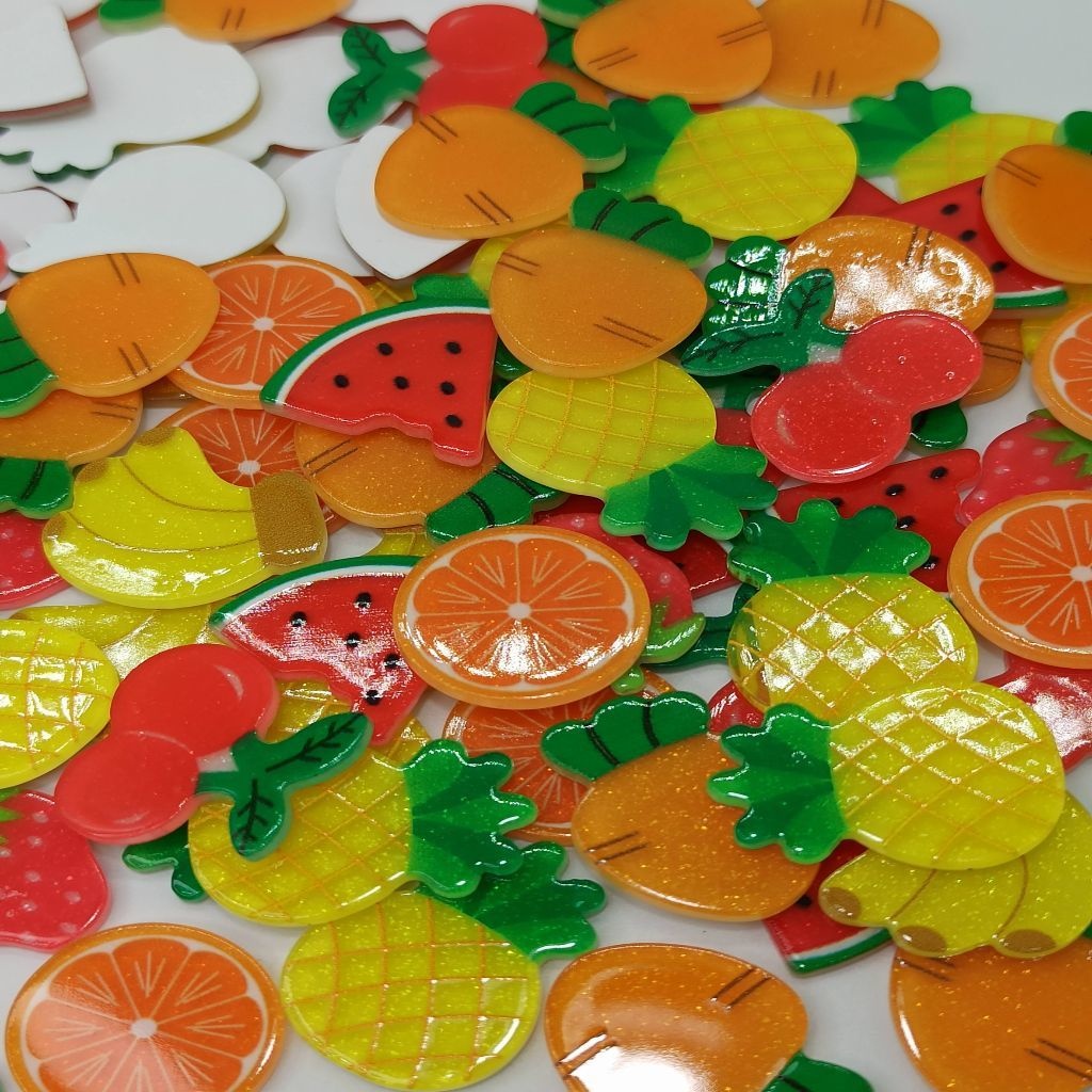 Aplique Mix Frutas diversas em Acrílico 20mm - (20pçs) em Oferta na Shopee