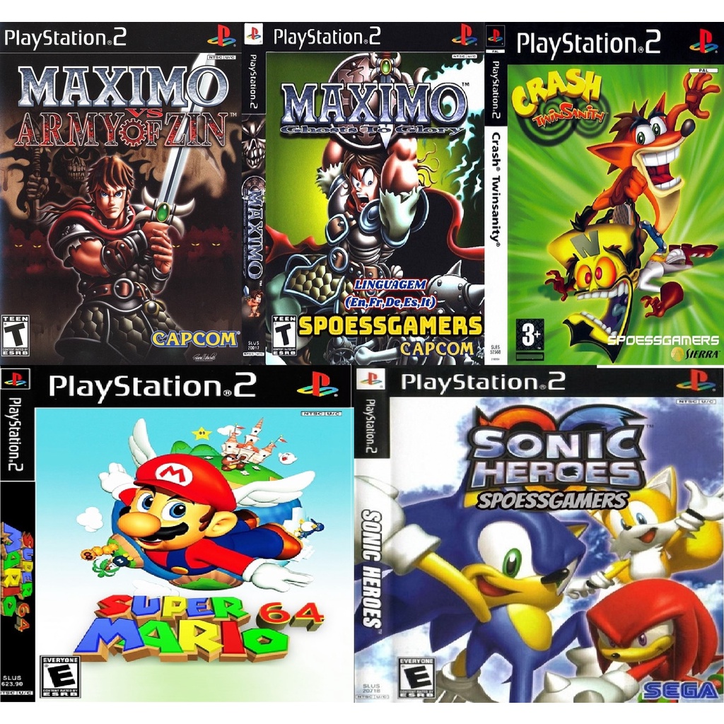 PS2 5 JOGOS  MAXIMO CRASH SONIC MARIO Jogos PS2 PLAY 2