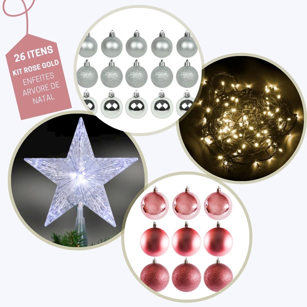 Enfeites Natalinos Arvore De Natal Decoração  Kit  Bolinhas  Pisca L E Estrela De Led