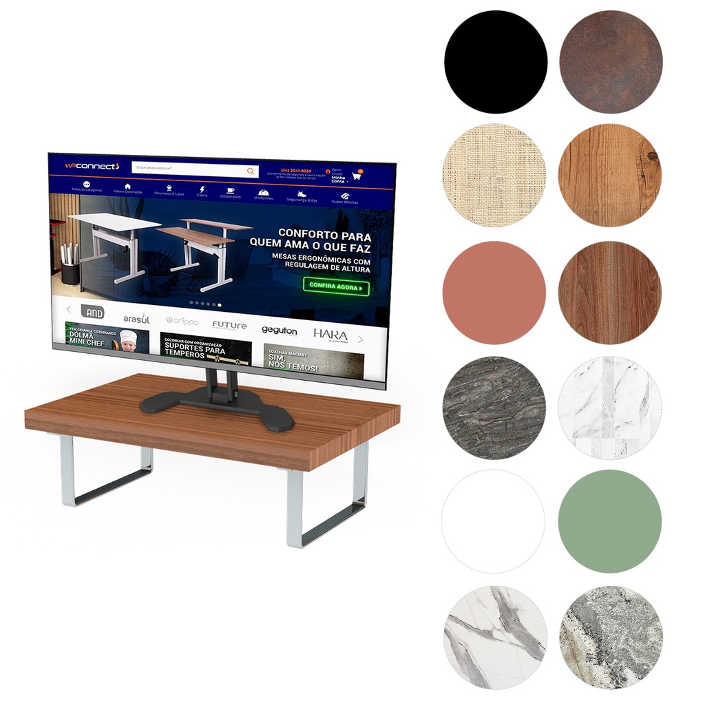 Suporte Ergonômico Para Monitor Aço Piatina Cromado MDF 20x30cm - Wp Connect