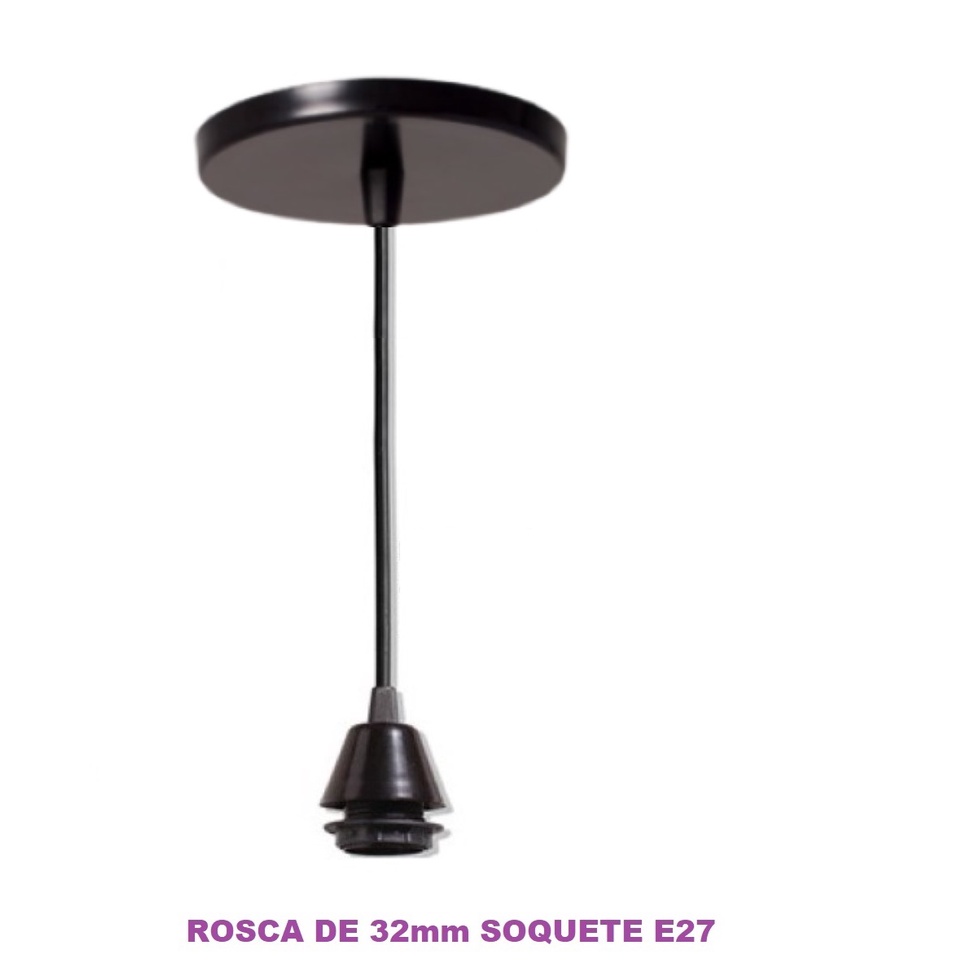 1 Pendente 1m Preto Canopla Ternoplástico Cabo PP p/ Cúpula