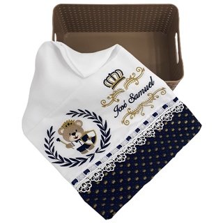 Fralda De Pano Tecido Ombro Passeio Bordado Urso Rei Personalizado Com O Nome Do Bebê