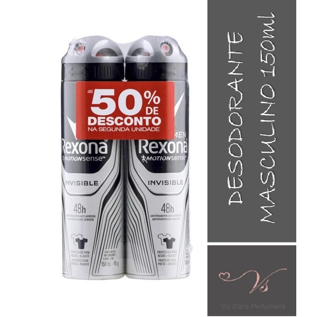 Kit com 2 Desodorantes Antitranspirante Aesorol Rexona Men Invisible 150ml  - Corre Que Ta Baratinho