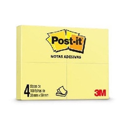 Bloco Adesivo Post-It® 38 x 50 mm 4 Blocos Amarelo 657- 3M | Notas Adesivas