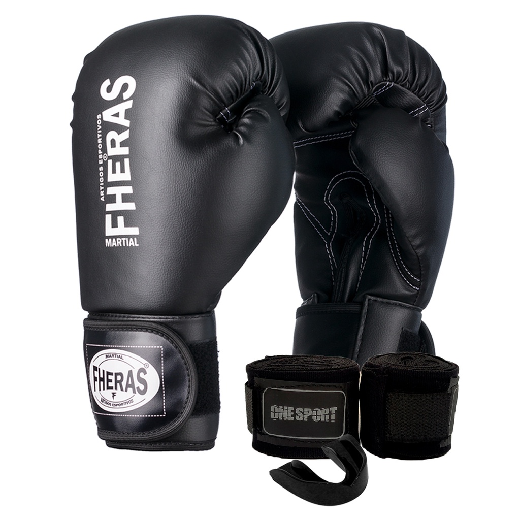 Kit Boxe / Muay Thai Par de Luvas Fheras + Bandagem 2,5m + Protetor Bucal P/ Treinos e Lutas em Oferta na Shopee