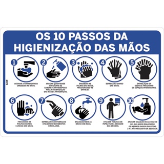 Placa Sinalização Os 10 Passos Higienização Mãos Orientação Educativa Banheiro Limpeza Saúde Higiene em Oferta na Shopee
