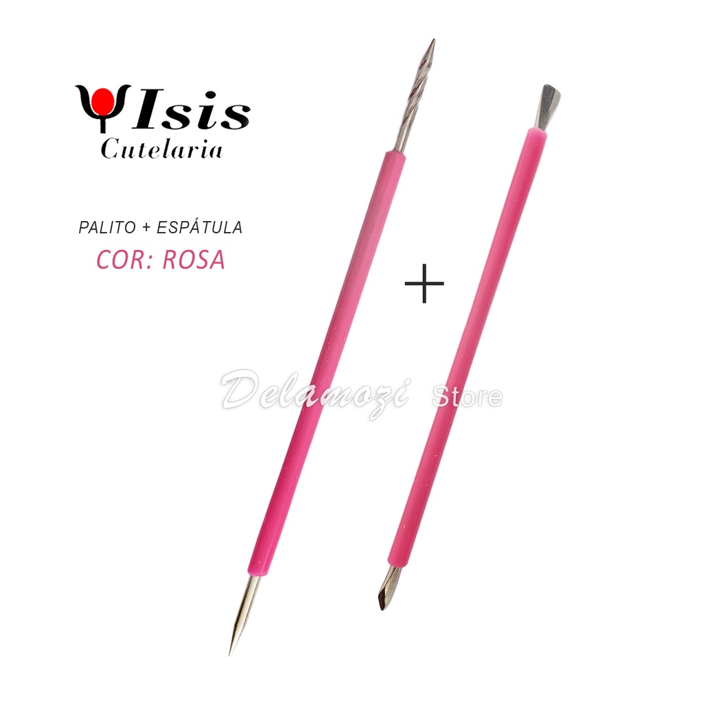 Palito unha + Espátula Aço Inox Isis Cutelaria Manicure Pedicure