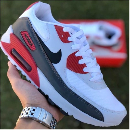 Tênis Air Max 90 Unissex Branco Vermelho Oferta Relâmpago 7.2 V sv3-96672-591