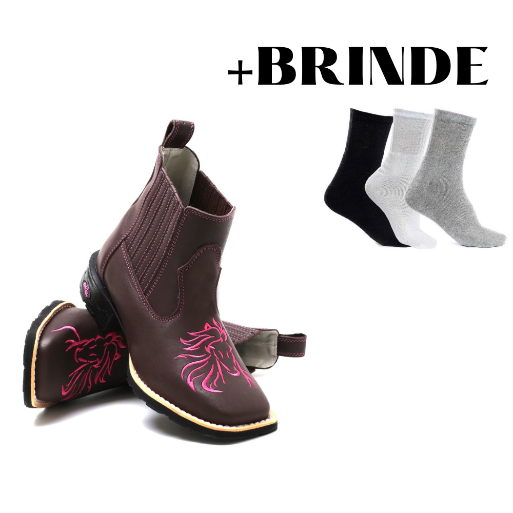 Botina Cano Curto Bordada Em Couro Legítimo Bico Quadrado