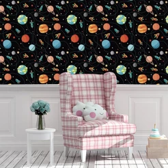 Papel De Parede Quarto Infantil Foguete Planeta Espaço Autoadesivo 2,50 mts
