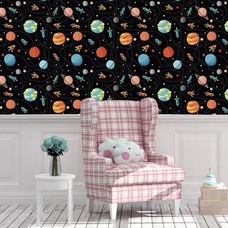 Papel De Parede Quarto Infantil Foguete Planeta Espaço Autoadesivo 2,50 mts