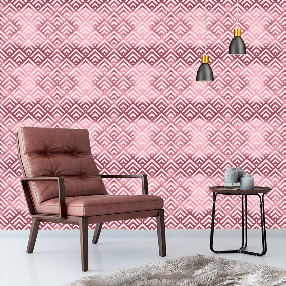 Papel De Parede Geométrico Fundo Rosa Claro com Traços Rosê Escuro Adesivo