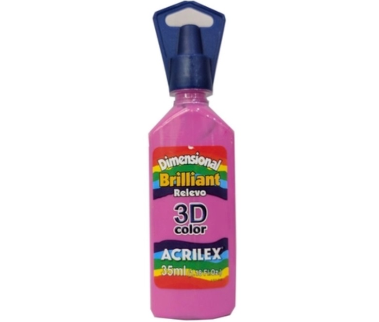 Tinta Dimensional Brilliant Relevo 3D Rosa Fuchsia 872 35ml Acrilex - Brilhante com Efeito Relevo