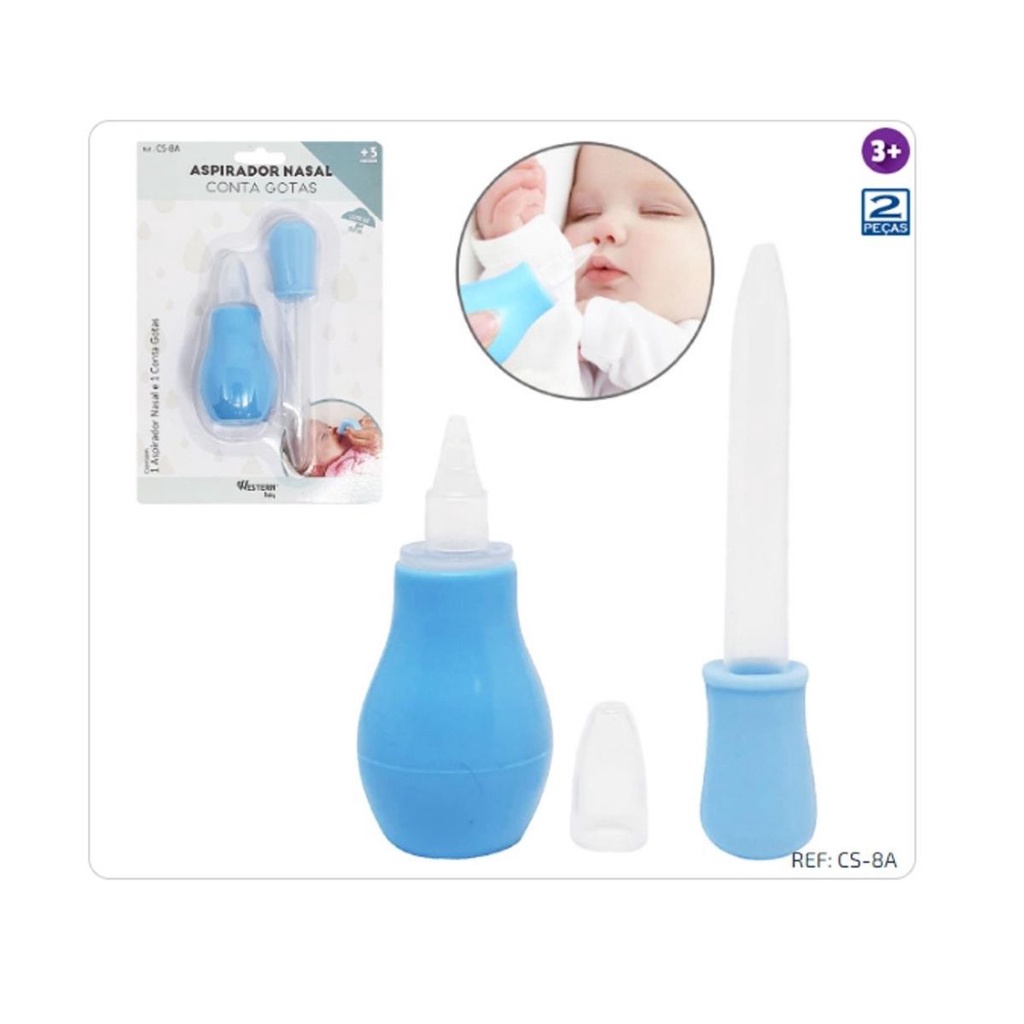 Kit Aspirador Nasal E Conta Gotas Infantil Azul Western CS-8A em Oferta na Shopee