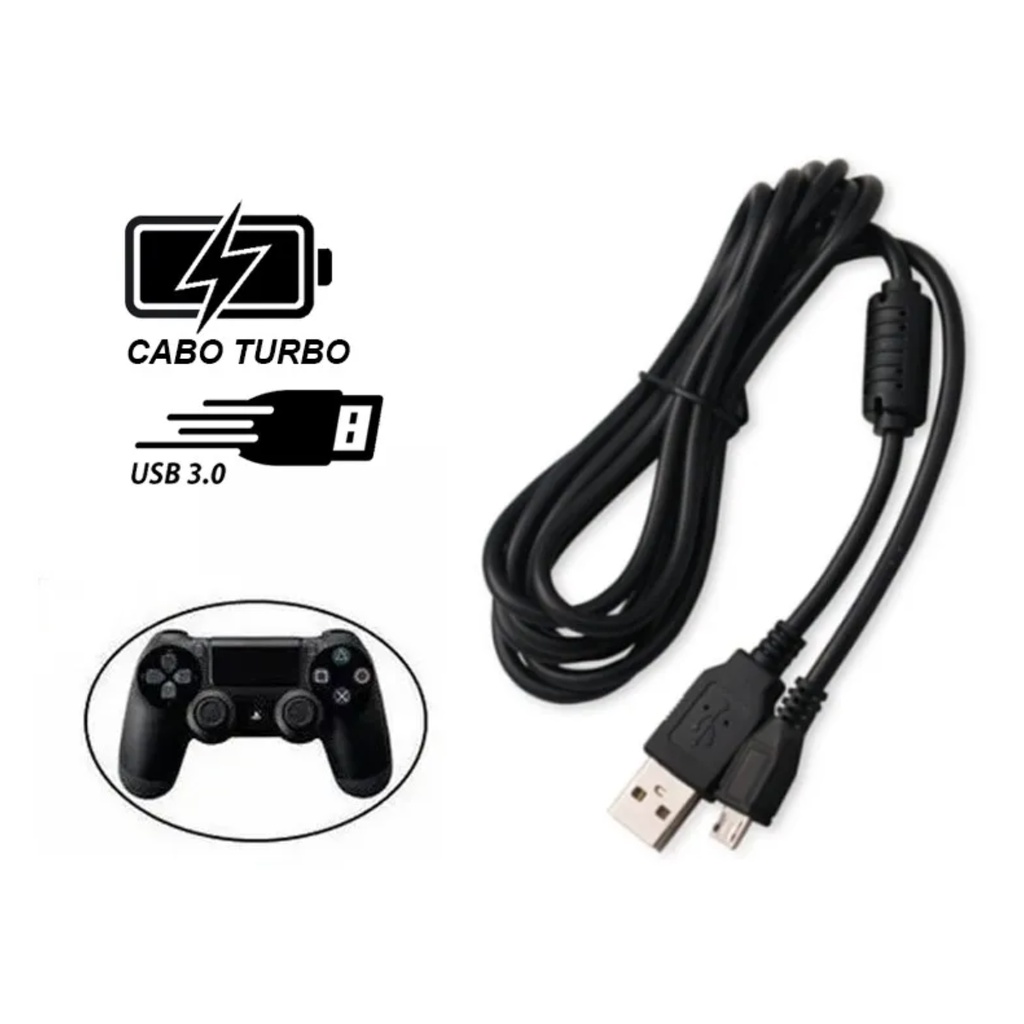 Cabo Carregador Manete controle Controle Ps4 de 1,5M e 3,0M  Filtro Usb V8 Resistente play station 4