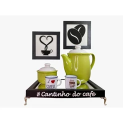 Kit Bandeja Cantinho Do Café + Quadrinhos Decorativos Para Cozinha, Casa