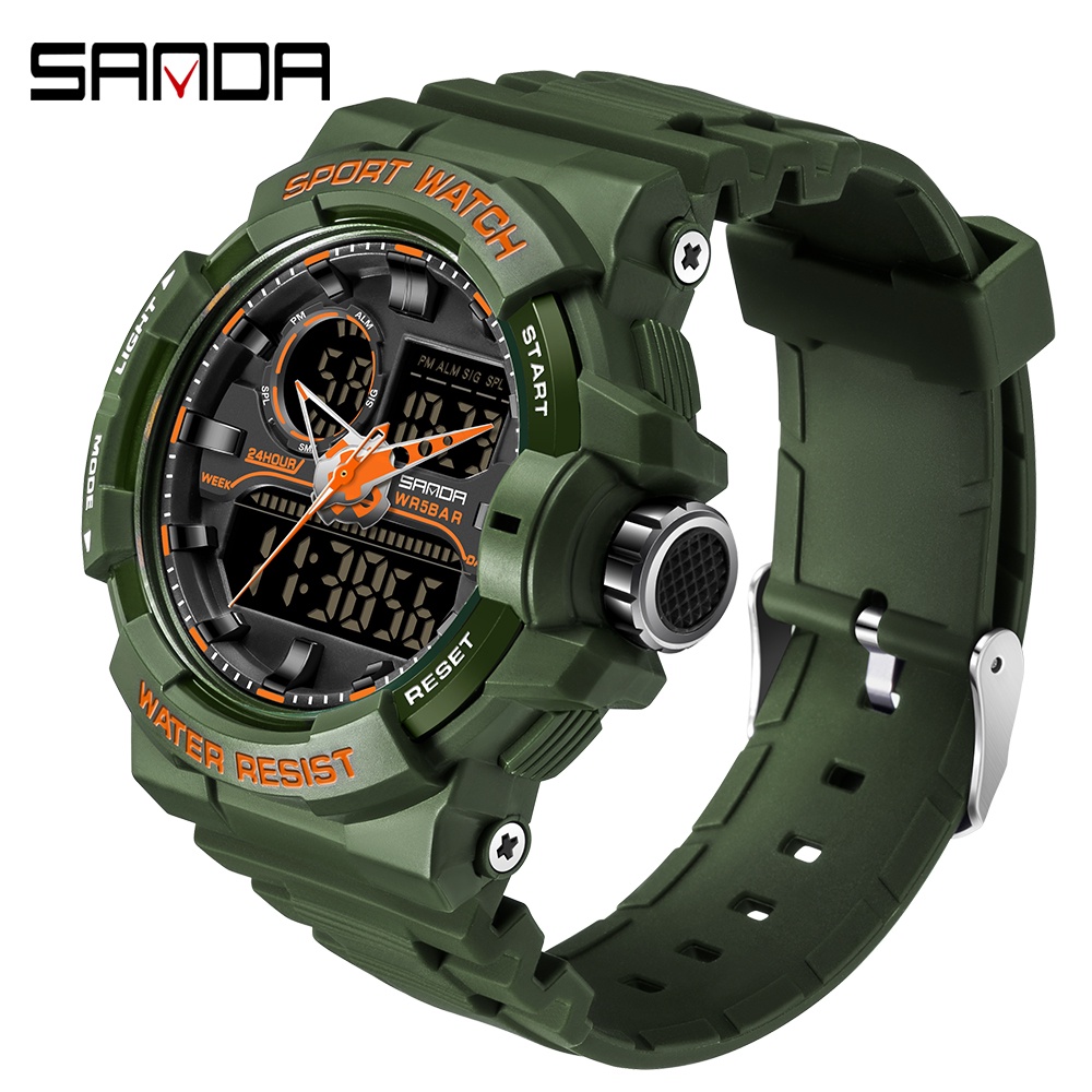 SANDA Relógio De Pulso Masculino De Quartzo Com Display Duplo Digital LED Luminoso 6025-13