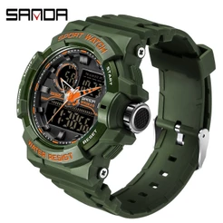 SANDA Relógio De Pulso Masculino De Quartzo Com Display Duplo Digital LED Luminoso 6025-13