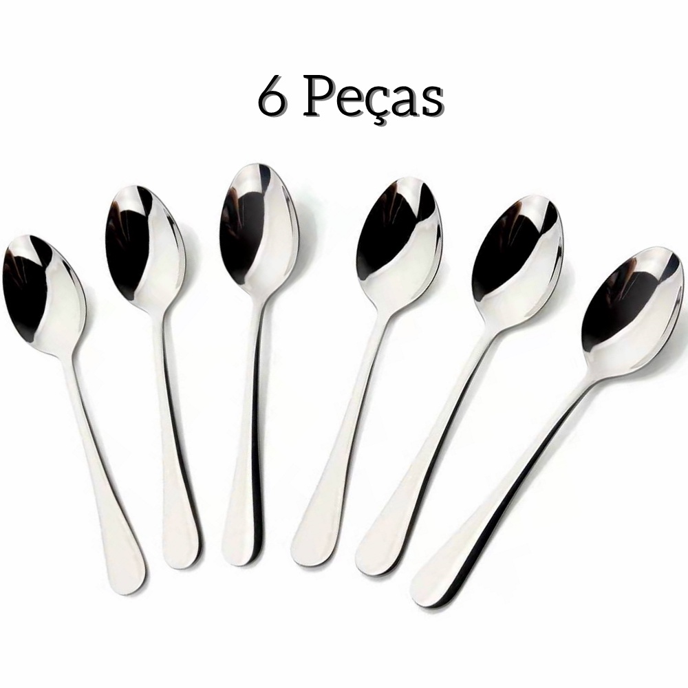 Kit 6 Colheres de Sobremesa Colher De Suco Colher De Inox