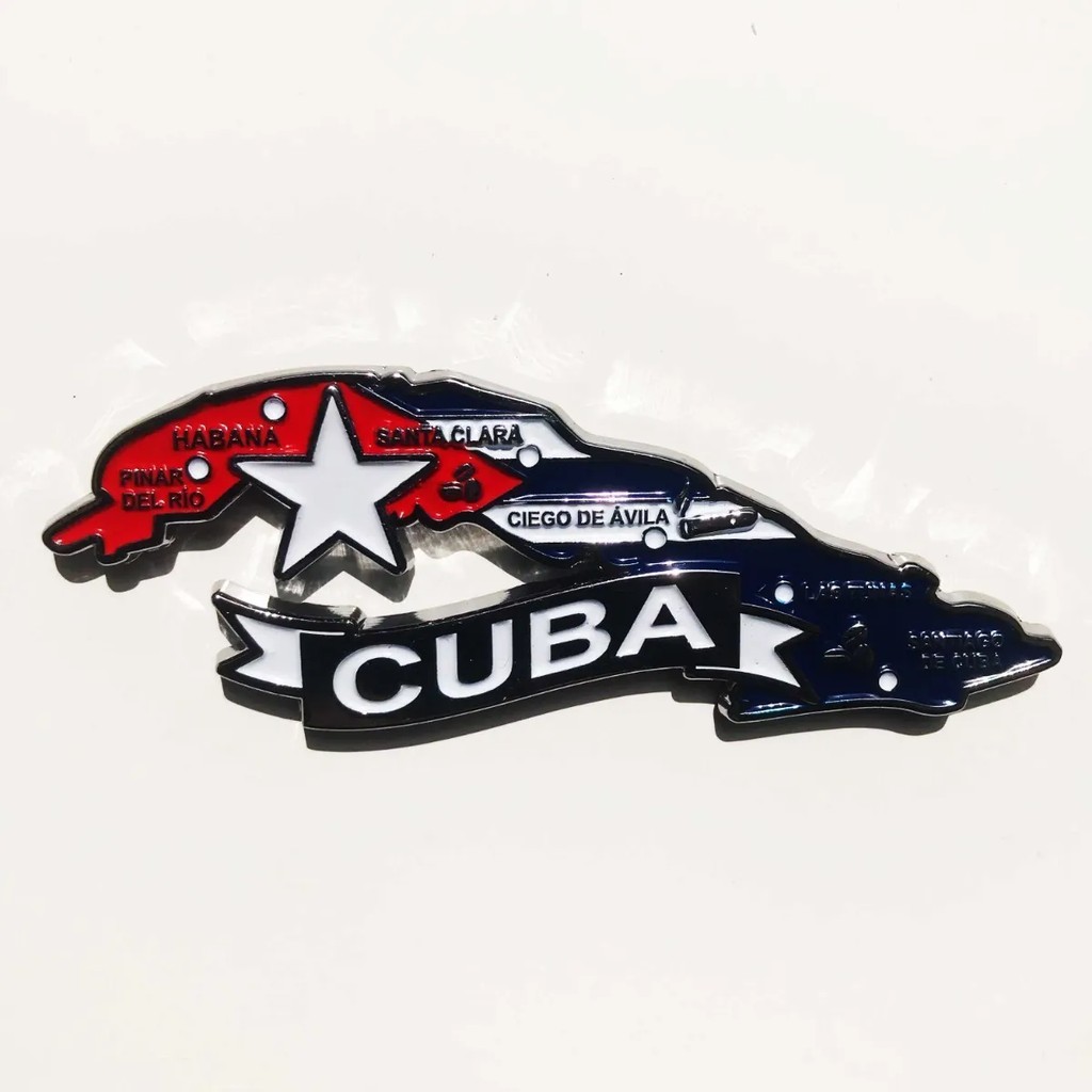 Imã Cuba com Mapa, Bandeira, Cidades e Símbolos - Imã de Geladeira Metal Cuba Havana Varadero