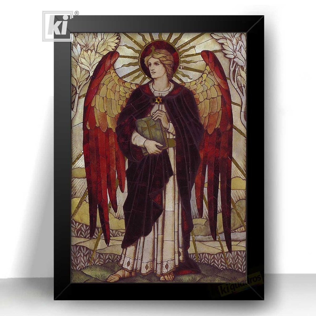 Quadro Decorativo Arte Arcanjo Uriel com moldura 44cm