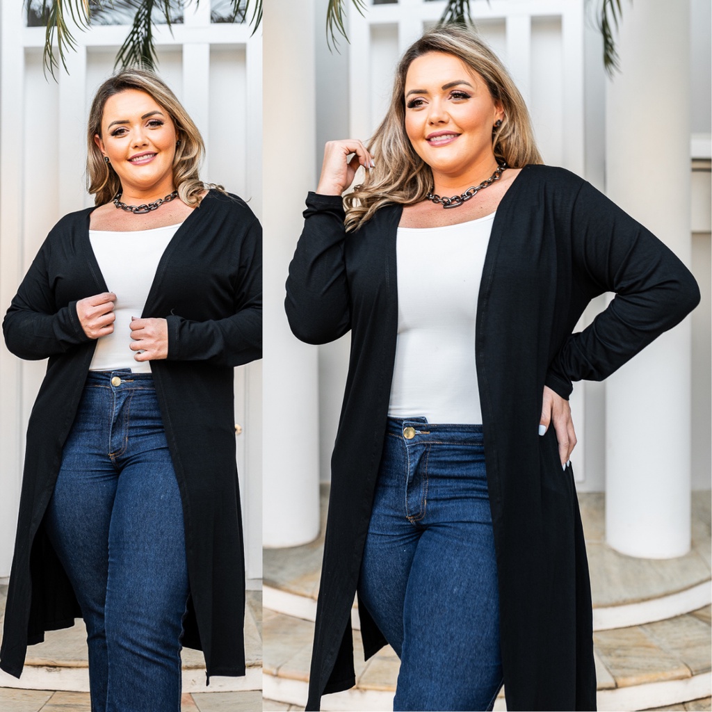 Sobretudo Longo Plus Size Feminino Social Básico Cardigan Kimono Moda Feminina