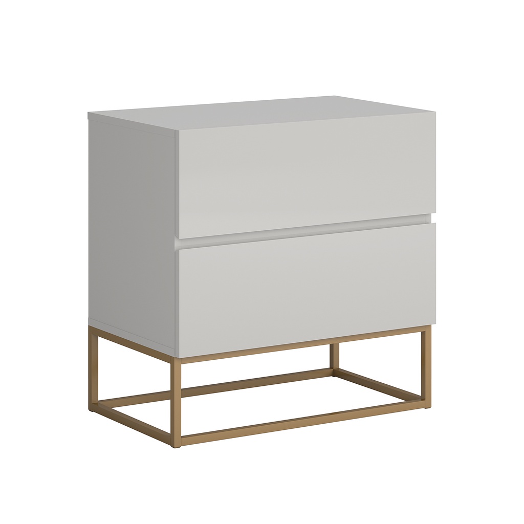 Mesa Cabeceira Eros 2 Gavetas estilo Industrial com Pés Dourado